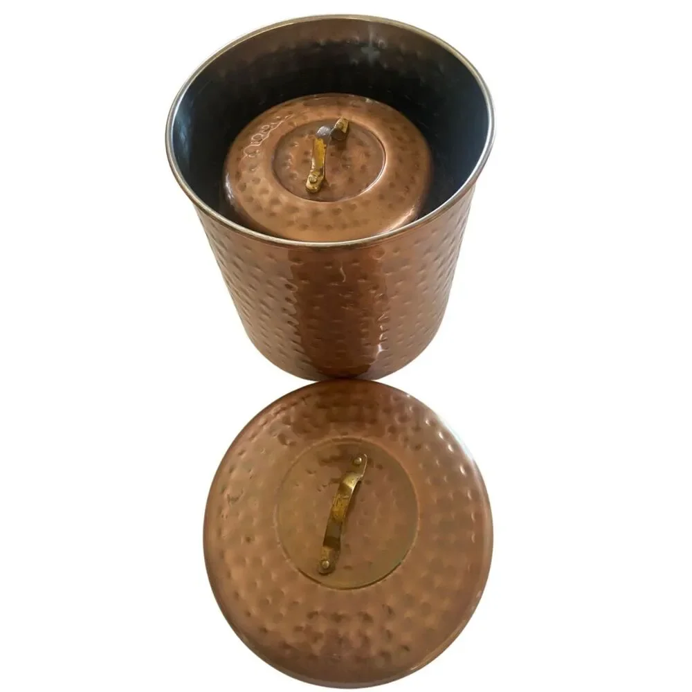 Hammered Copper Nesting Canister Set 3 Brass Handles Stainless India